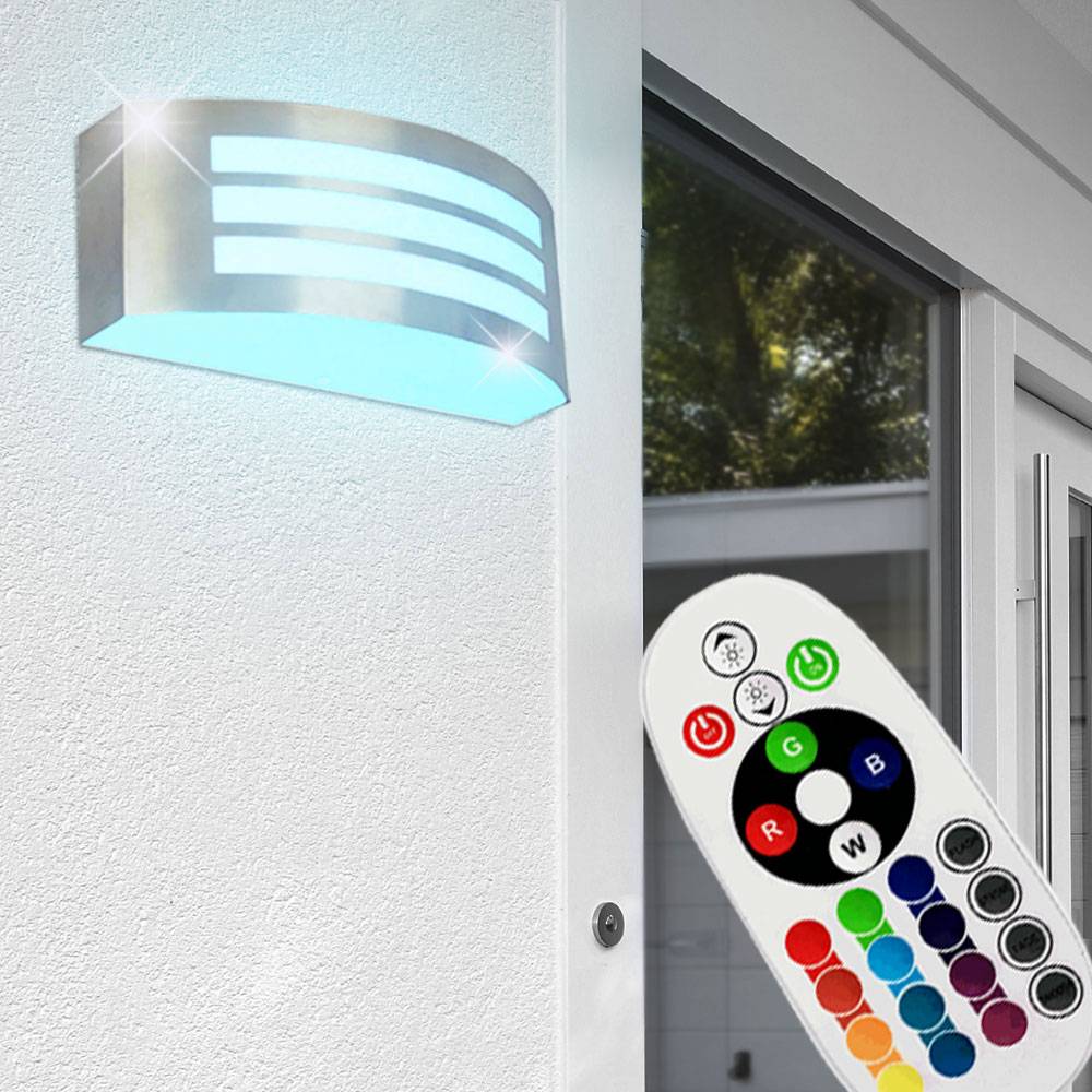 Wand Lampe ALU Fassaden Strahler Fernbedienung Außen Lampe dimmbar im Set inkl. RGB LED Leuchtmittel