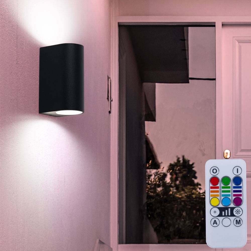 Aussenleuchten Haustür Up Down Wandleuchte Aussen schwarz Wand Außenleuchte Terrasse Aluminium, Farbwechsel dimmbar mit Fernbedienung, 2x RGB LED