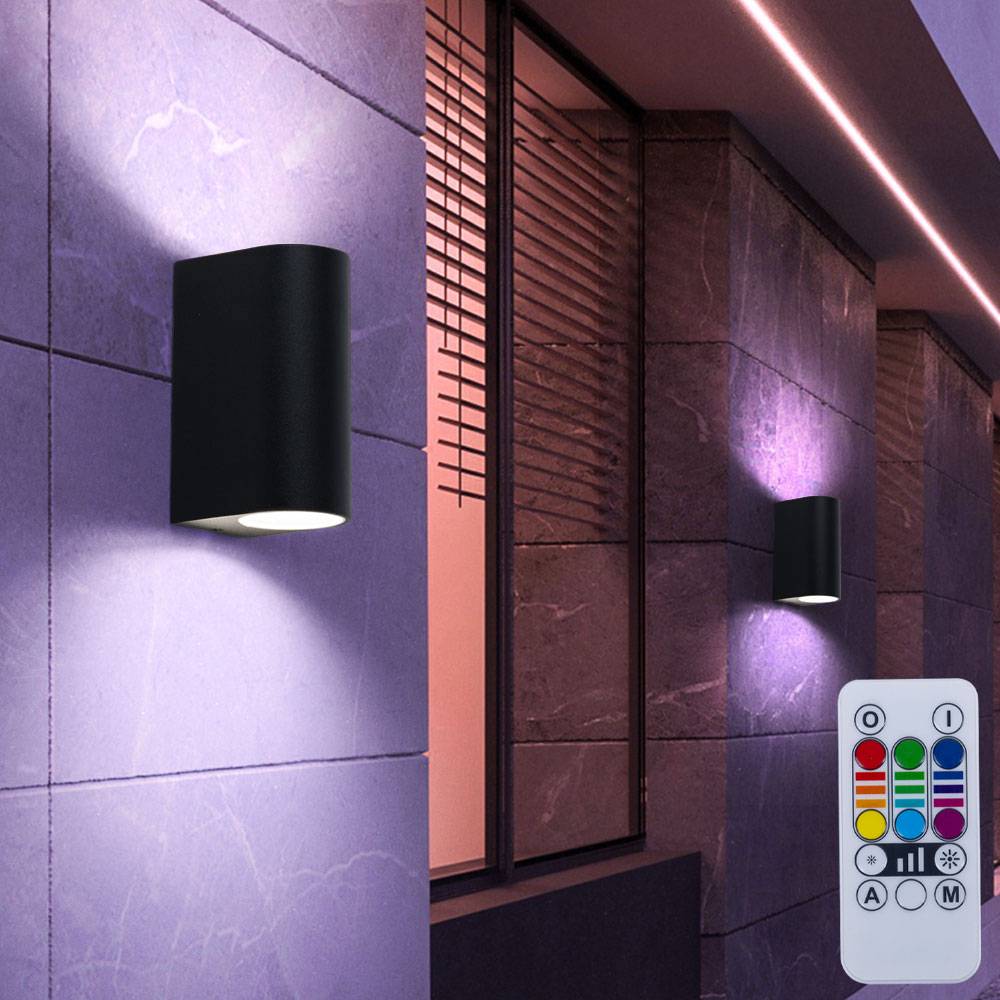 Aussenleuchten Haustür Up Down Wandleuchte Aussen schwarz Wand Außenleuchte Terrasse Aluminium, Farbwechsel dimmbar mit Fernbedienung, 2x RGB LED