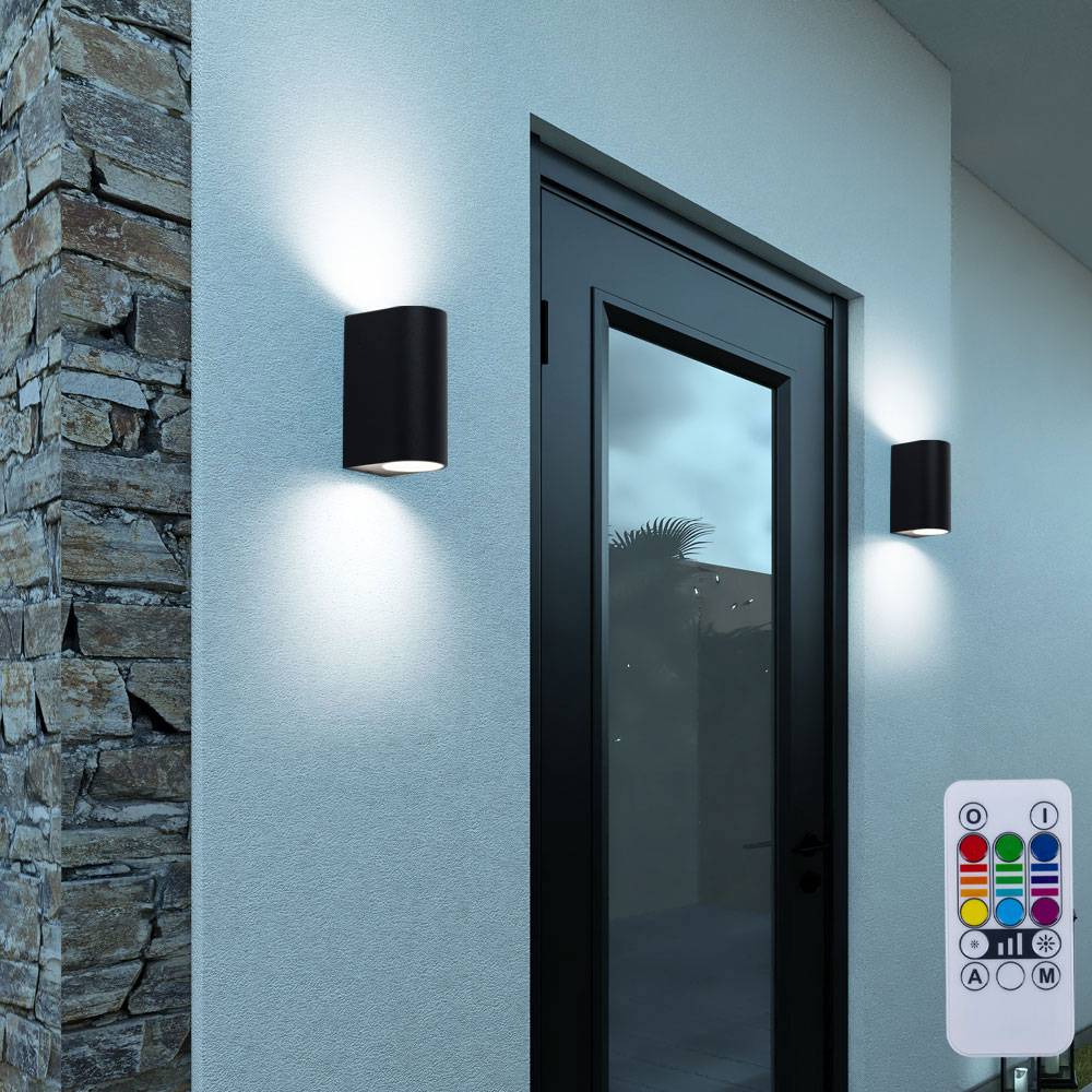 Aussenleuchten Haustür Up Down Wandleuchte Aussen schwarz Wand Außenleuchte Terrasse Aluminium, Farbwechsel dimmbar mit Fernbedienung, 2x RGB LED