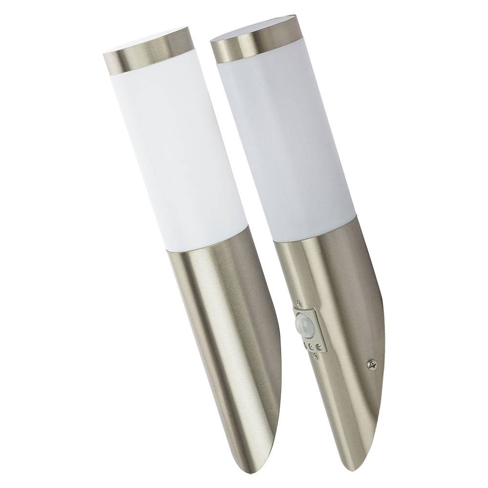 Außenwandlampe mit Bewegungsmelder Fassadenleuchte Terrassenlampe Edelstahl Gartenlampe, 1x E27, DxH 7,6 x 39/40,5 cm, 2er Set