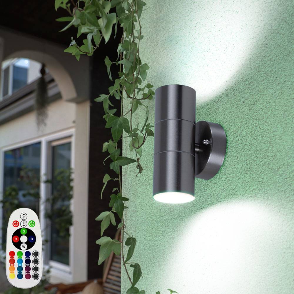 Außen Haus Wand Leuchte Garten Lampe Fernbedienung Up Down Strahler dimmbar im Set inkl. RGB LED Leuchtmittel