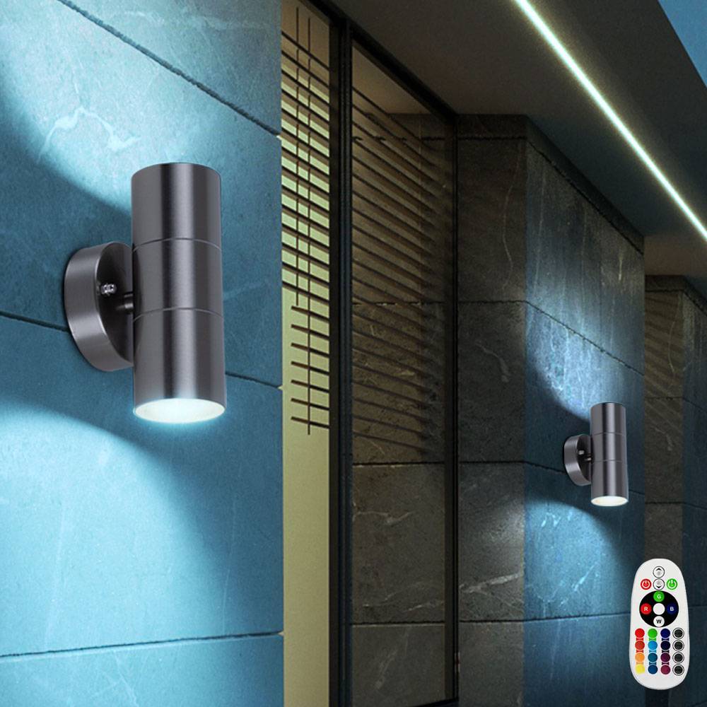 Außen Haus Wand Leuchte Garten Lampe Fernbedienung Up Down Strahler dimmbar im Set inkl. RGB LED Leuchtmittel