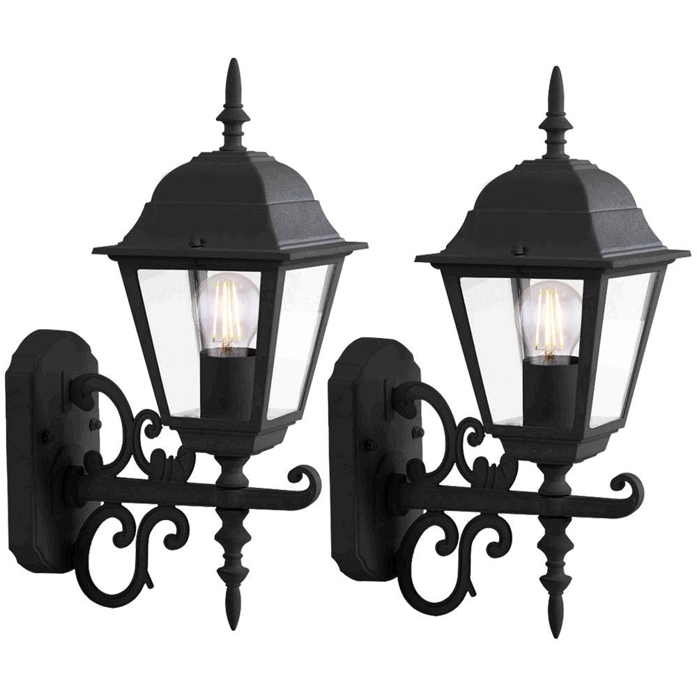 Wandleuchte Aussen Laterne Wandlaterne schwarz Wandlampe Fassadenleuchte, Aluminium Glas klar, 1x E27, BxHxT 14,8x40x22,5, 2er Set