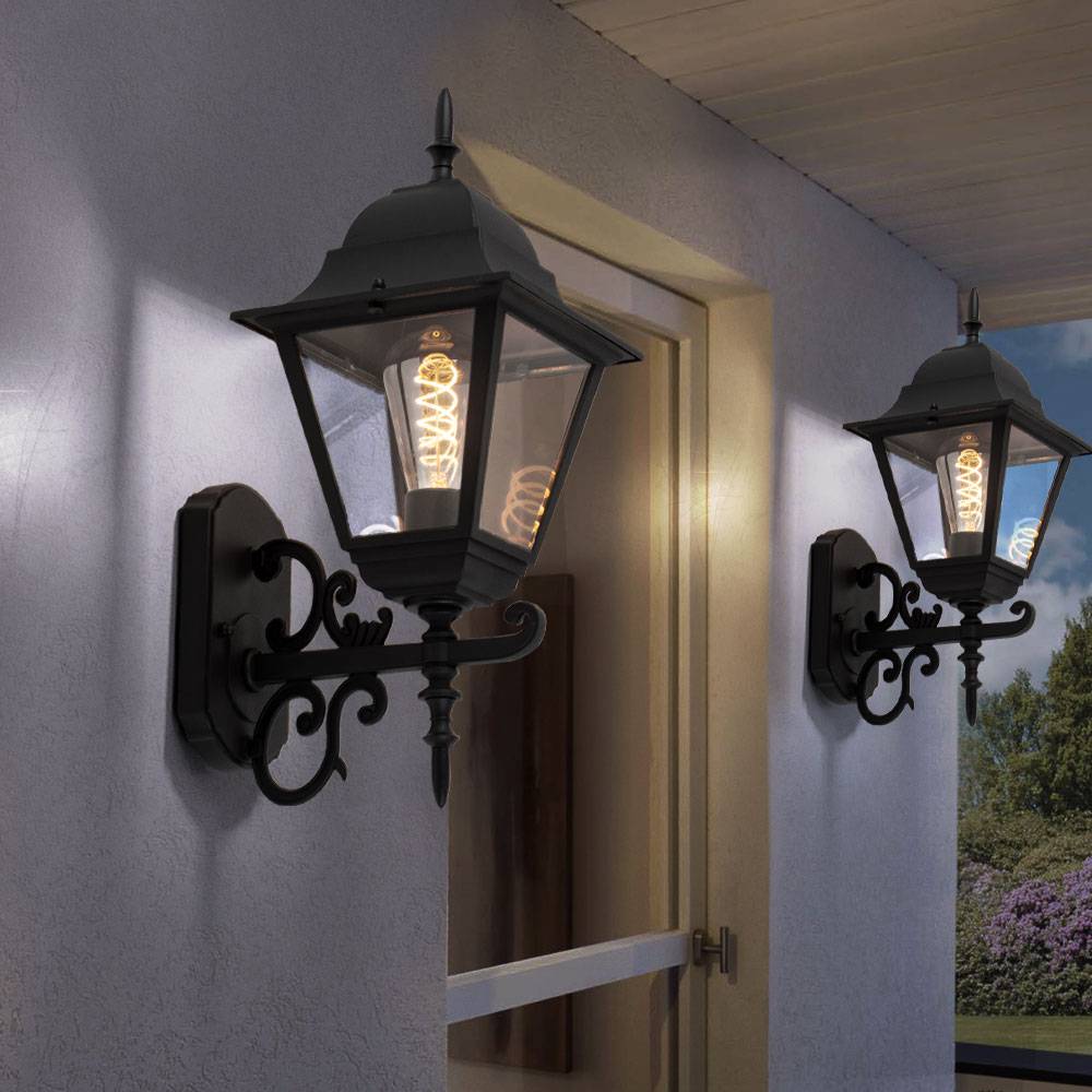 Wandleuchte Aussen Laterne Wandlaterne schwarz Wandlampe Fassadenleuchte, Aluminium Glas klar, 1x E27, BxHxT 14,8x40x22,5, 2er Set