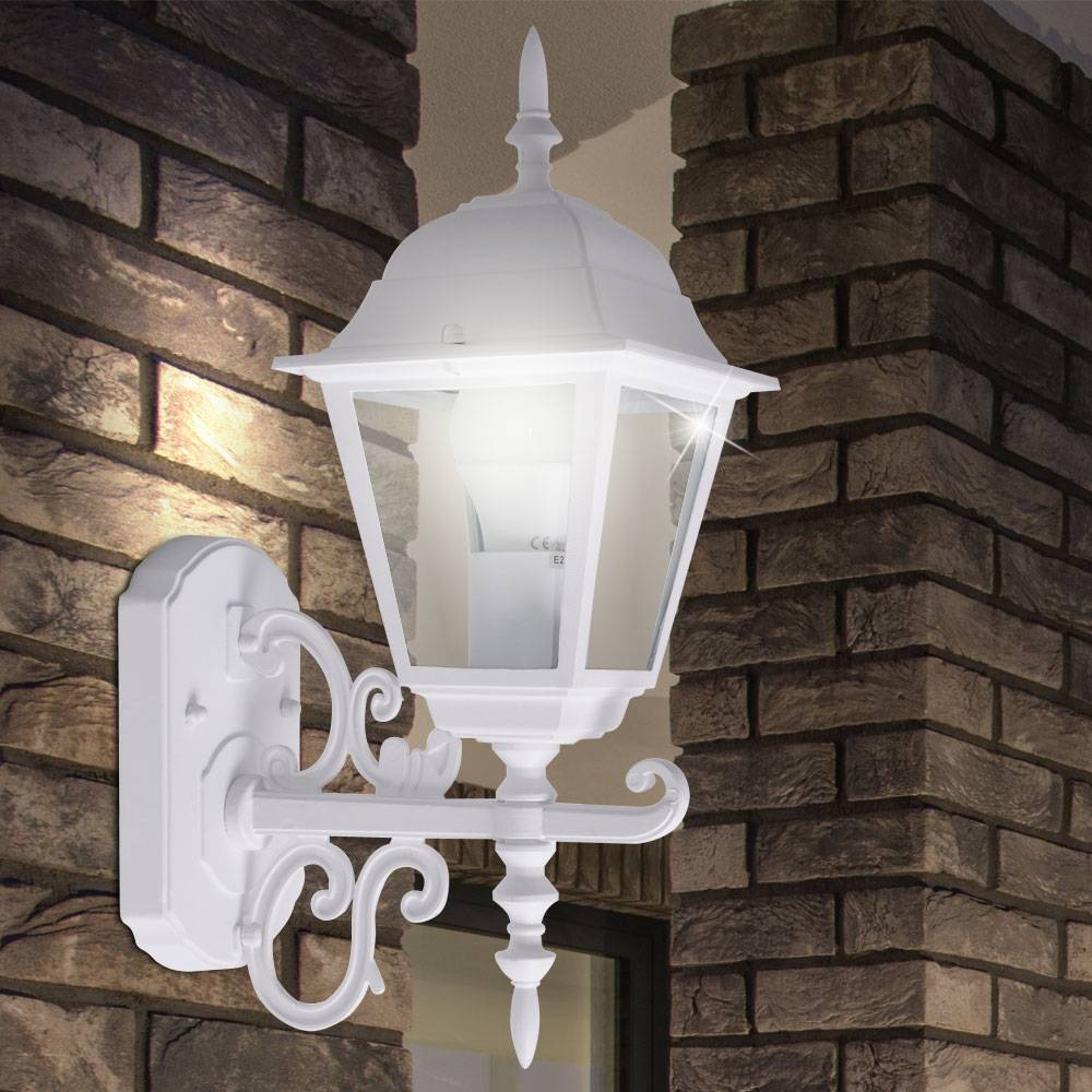 2er Set Laternen Haus Wand Beleuchtung weiß Glas Antik Stil Garten Strahler Alu schwarz E27