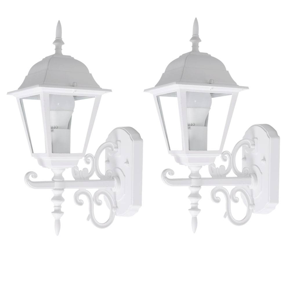 Außenwandleuchte Antik Laterne weiß Haustürlampe Gartenleuchte, Aluminium Glas, 1x E27, BxH 18,4 x 44,5 cm, 2er Set