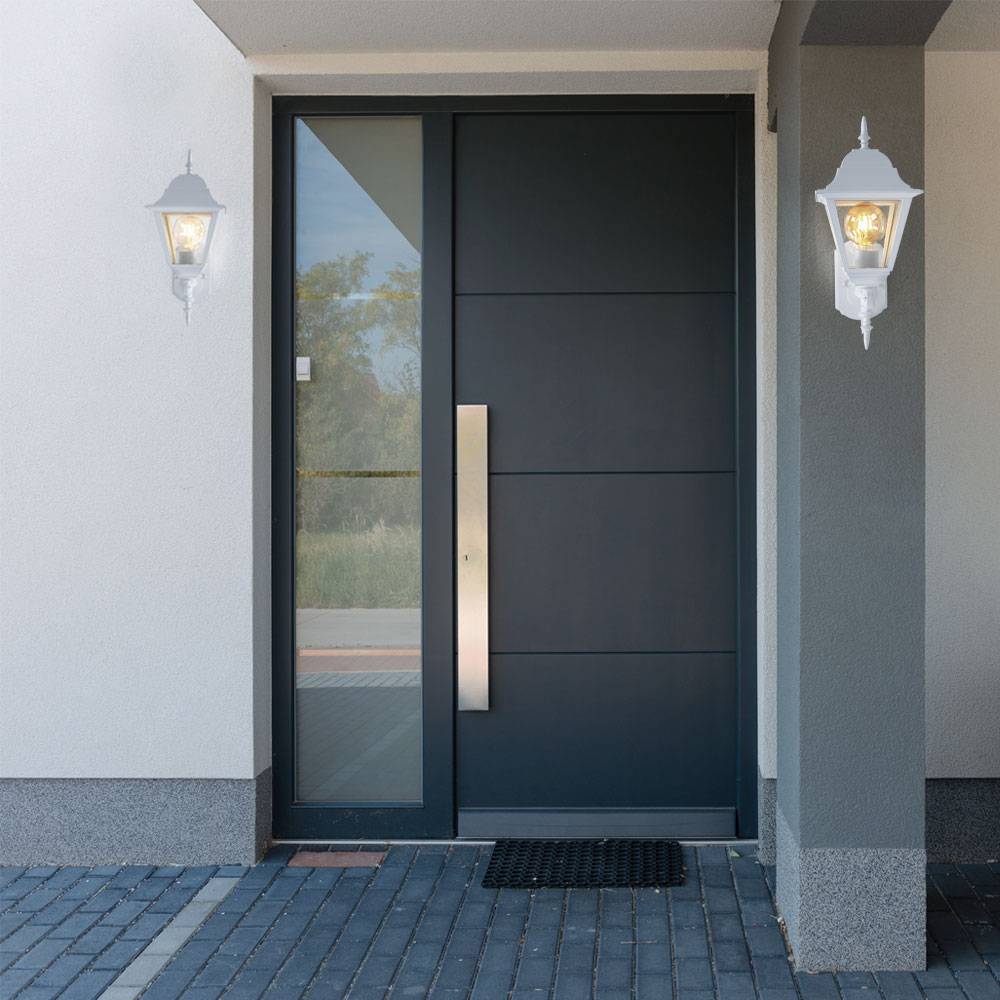 Außenwandleuchte Antik Laterne weiß Haustürlampe Gartenleuchte, Aluminium Glas, 1x E27, BxH 18,4 x 44,5 cm, 2er Set