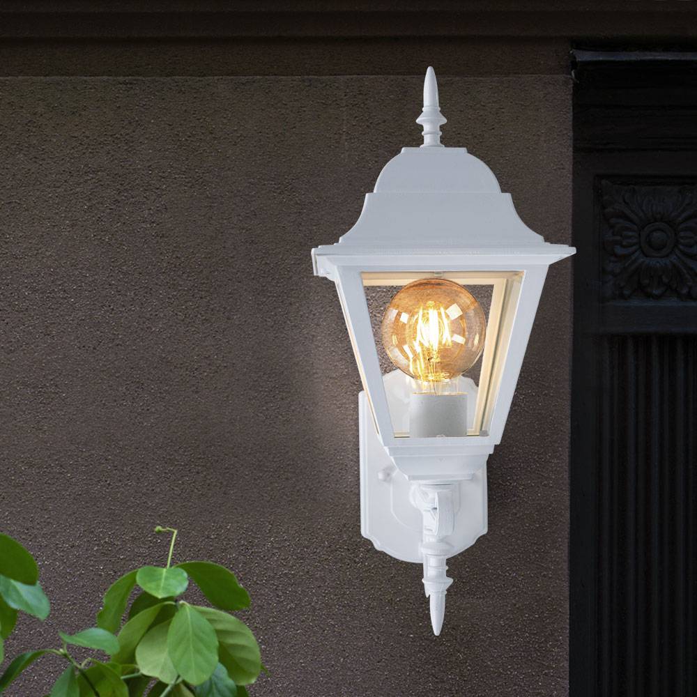 Außenwandleuchte Antik Laterne weiß Haustürlampe Gartenleuchte, Aluminium Glas, 1x LED 3,7W 320Lm warmweiß, BxH 18,4 x 44,5 cm