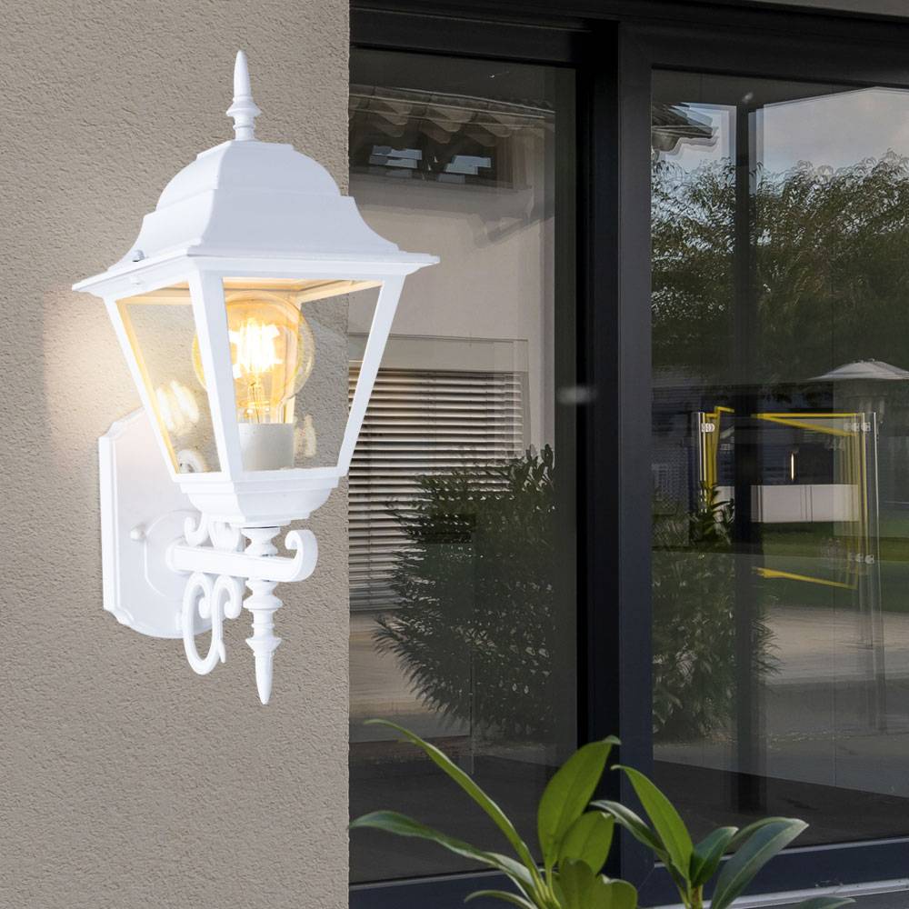 Außenleuchte Außenlampe Wandlampe Laterne Garten Eingangslampe Aluminium, Glas weiß, IP44, 1x E27 Fassung, HxBxT 44,5x18,5x24,5 cm
