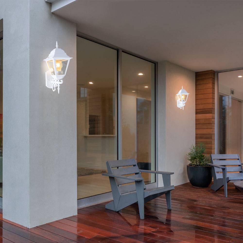 Außenwandleuchte Antik Laterne weiß Haustürlampe Gartenleuchte, Aluminium Glas, 1x E27, BxH 18,4 x 44,5 cm, 2er Set