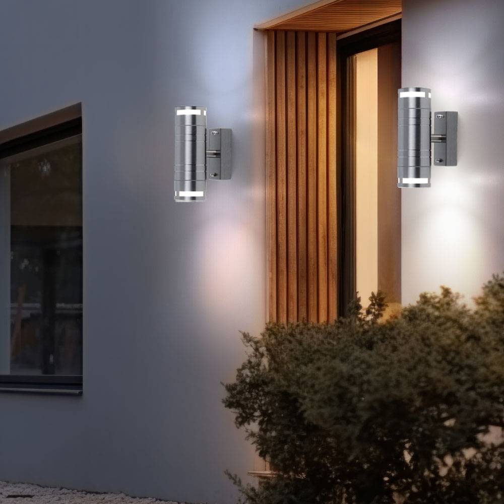 Smart Außen Wand Leuchte Steuerbar per Handy App Sprache Edelstahl Up Down Strahler im Set inkl. RGB LED Leuchtmittel