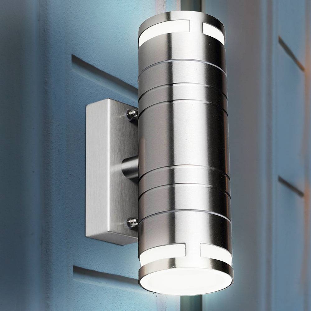 Wandleuchte Außenleuchte Up & Down Strahler Hauswandleuchte Außenlampe Wandlampe Terrasse, IP44 2 flammig, Edelstahl Glas, 2x GU10 Fassungen, DxHxT