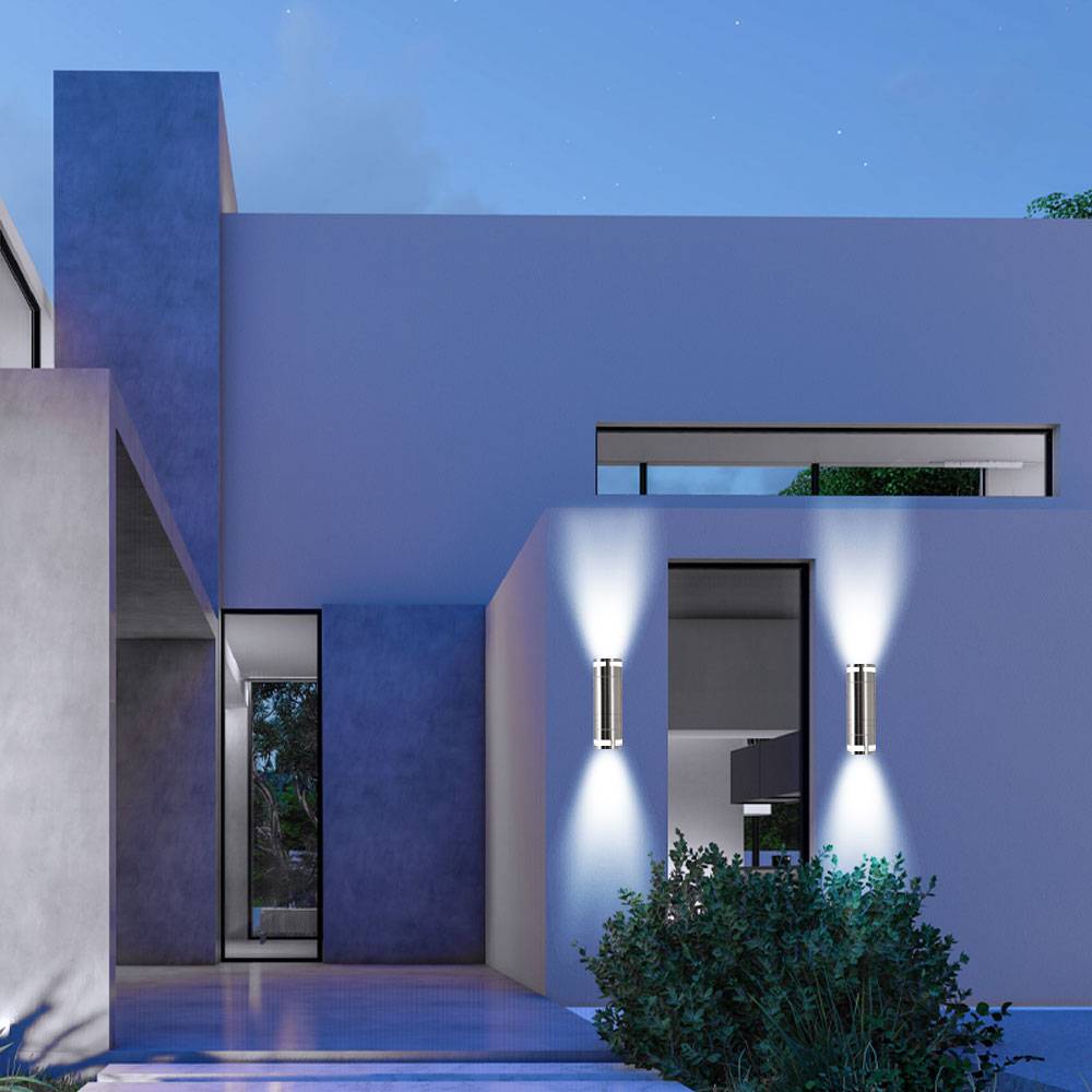 Außen Leuchte Fassaden Wand Lampe Edelstahl Up Down Garten Spot im Set inkl. LED Leuchtmittel