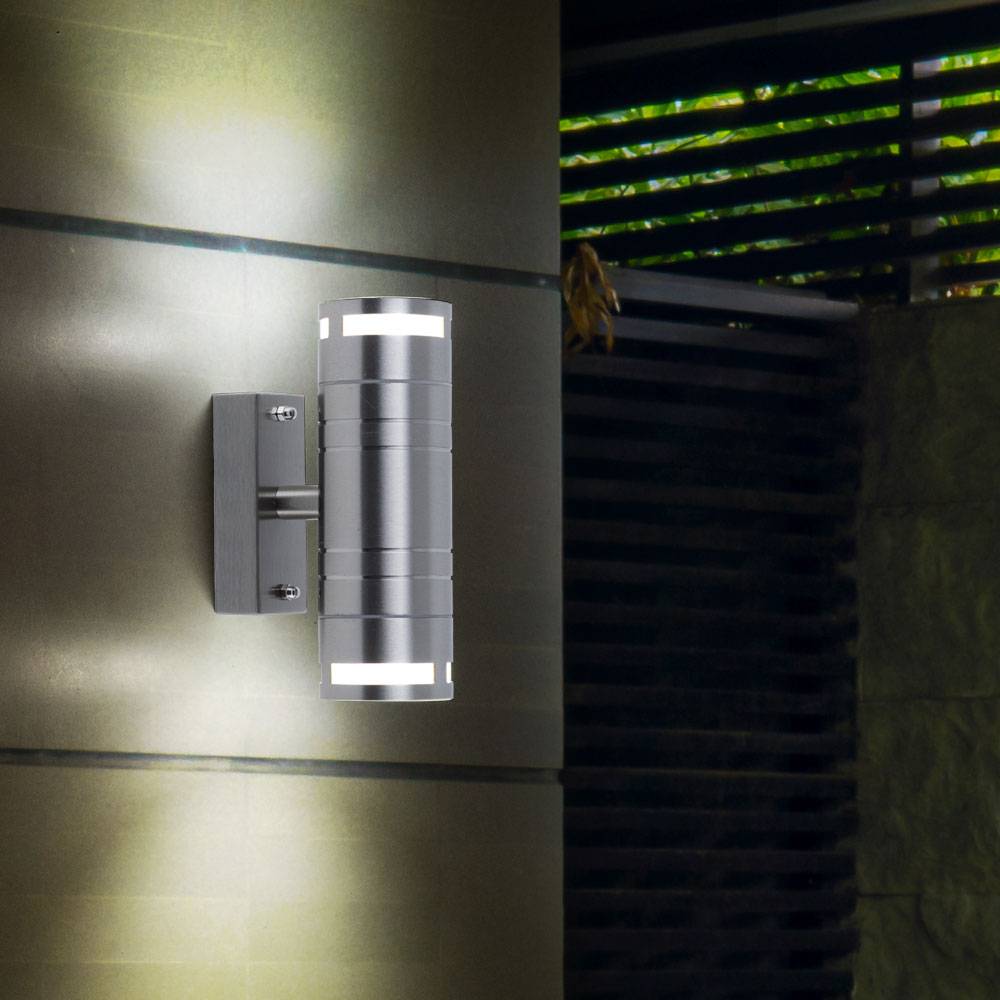 Außen Leuchte Fassaden Wand Lampe Edelstahl Up Down Garten Spot im Set inkl. LED Leuchtmittel