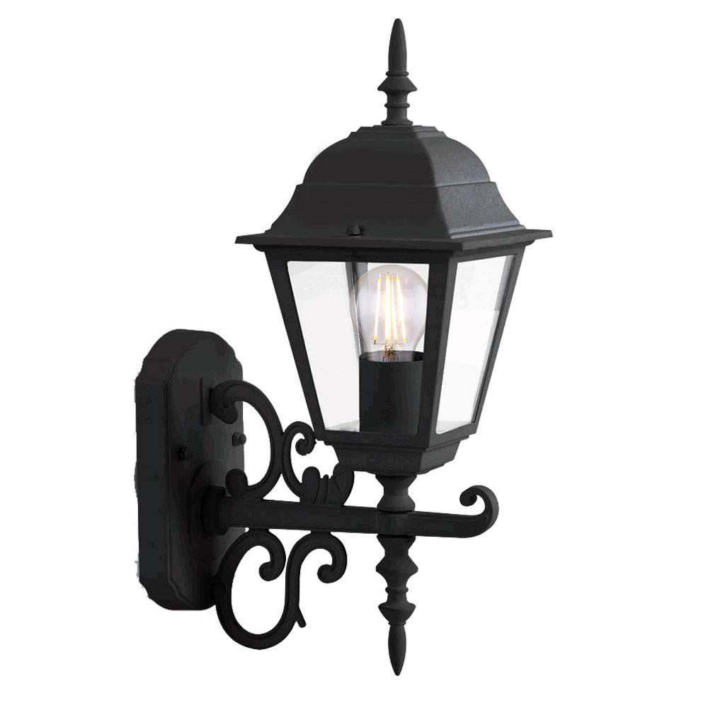 Wandleuchte Aussen Laterne Wandlaterne schwarz Wandlampe Fassadenleuchte, Aluminium Glas klar, 1x E27, BxHxT 14,8x40x22,5