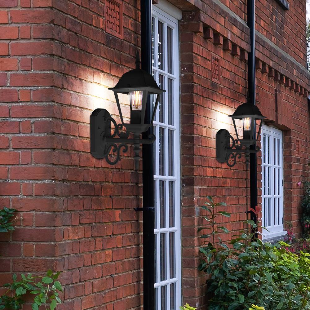 Wandleuchte Aussen Laterne Wandlaterne schwarz Wandlampe Fassadenleuchte, Aluminium Glas klar, 1x E27, BxHxT 14,8x40x22,5, 2er Set