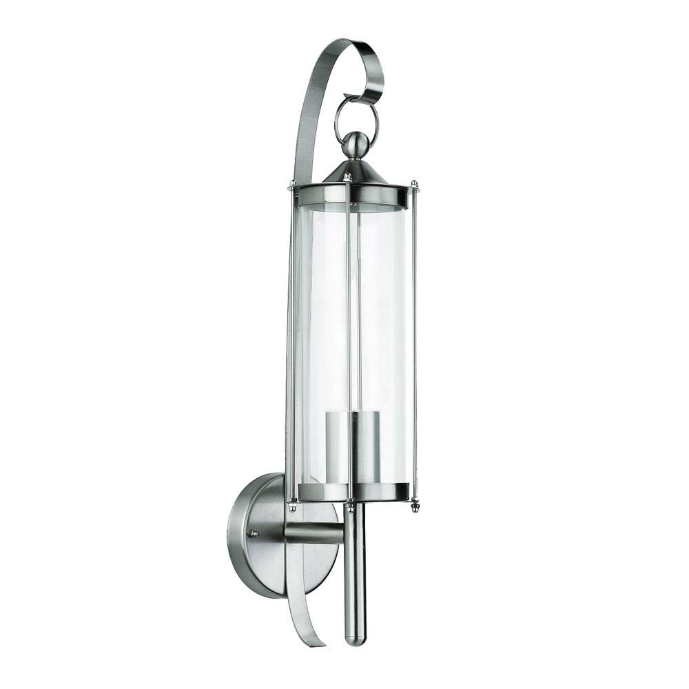 Außenlampe Wandleuchte Wandstrahler E27 Edelstahl Wandlampe Außen silber Spritzwasserfest Glas klar, E27 Fassung, DxBxT 11,4x52,5x15,5 cm