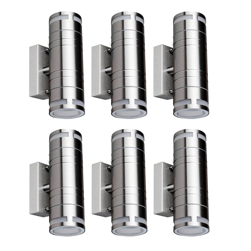 Wandlampe Außenleuchte Gartenlampe Up Down Strahler Edelstahl Spot, Edelstahl Glas, 2x GU10, DxH 6x17,8 cm, 6er Set