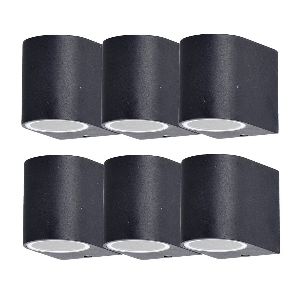6er Set Außen Wand Down Leuchten Alu Druck Guss schwarz matt Terrassen Fassaden Glas Lampen