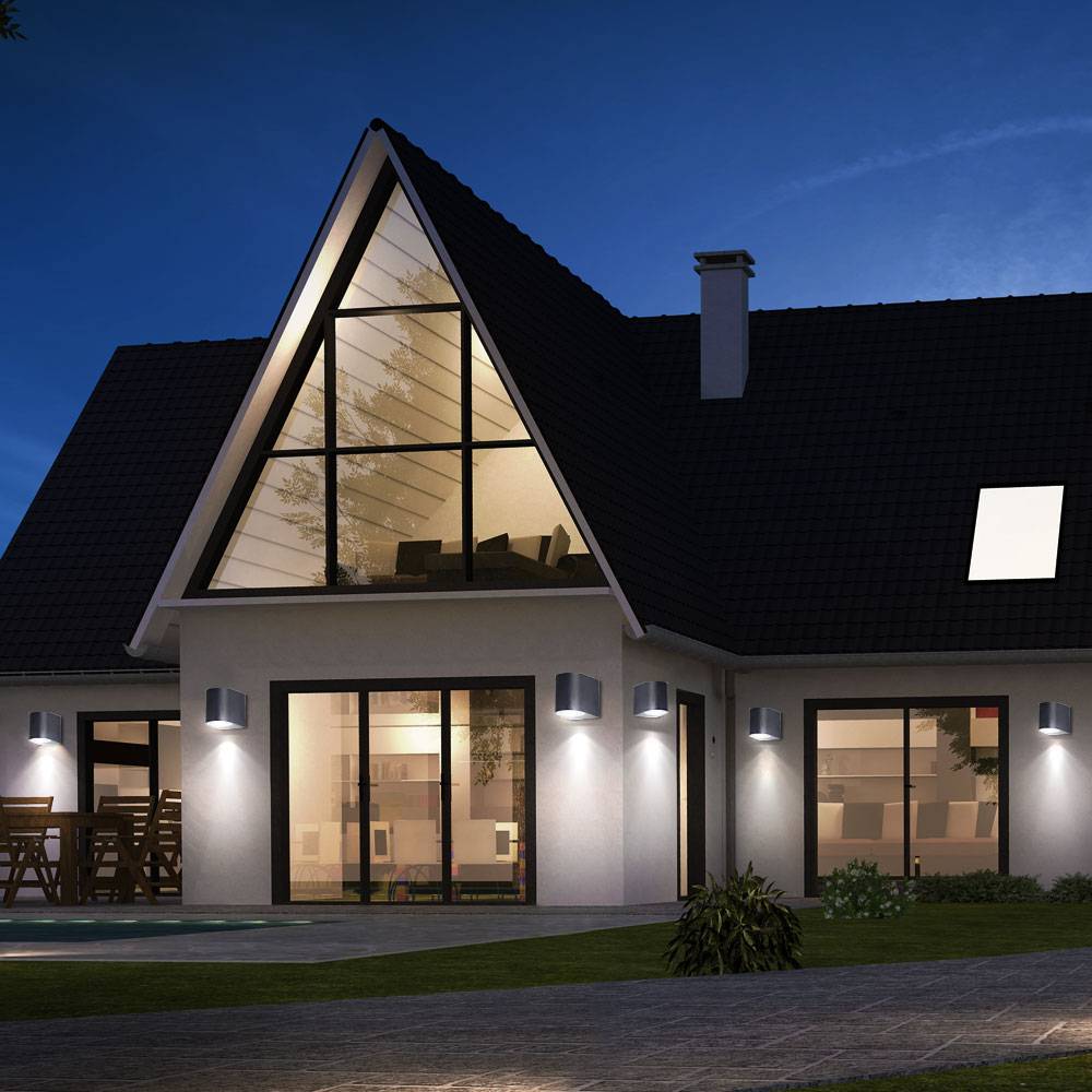 6er Set Außen Wand Down Leuchten Alu Druck Guss schwarz matt Terrassen Fassaden Glas Lampen