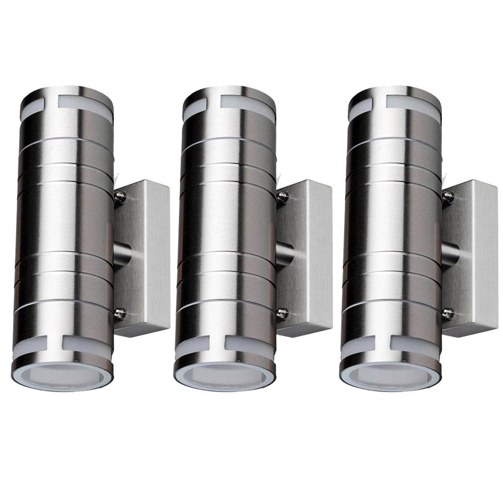 Außenleuchte Wandlampe Balkonlampe Up Down Strahler Edelstahl Spot, Edelstahl Glas, 2x GU10, DxH 6x17,8 cm, 3er Set
