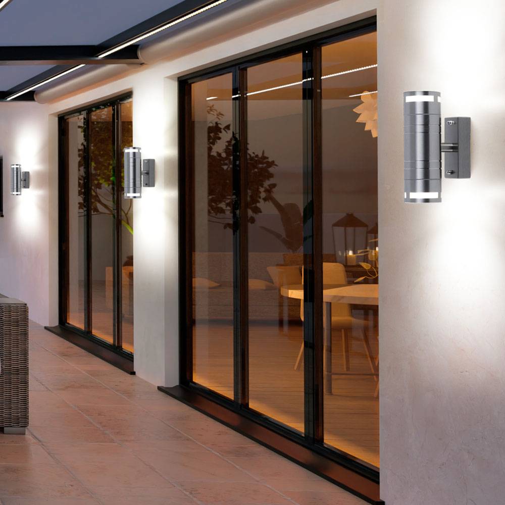 Außenleuchte Wandlampe Balkonlampe Up Down Strahler Edelstahl Spot, Edelstahl Glas, 2x GU10, DxH 6x17,8 cm, 3er Set