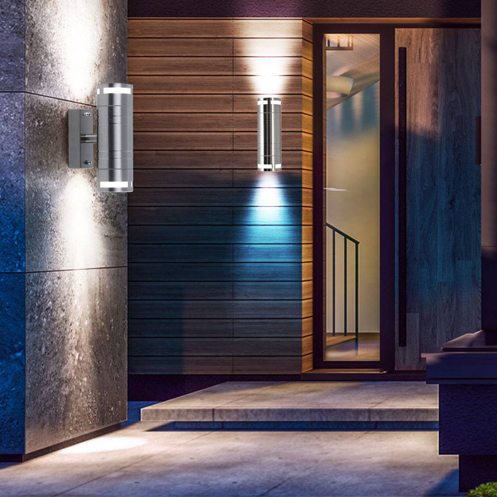 Außenleuchte Wandlampe Balkonlampe Up Down Strahler Edelstahl Spot, Edelstahl Glas, 2x GU10, DxH 6x17,8 cm, 3er Set