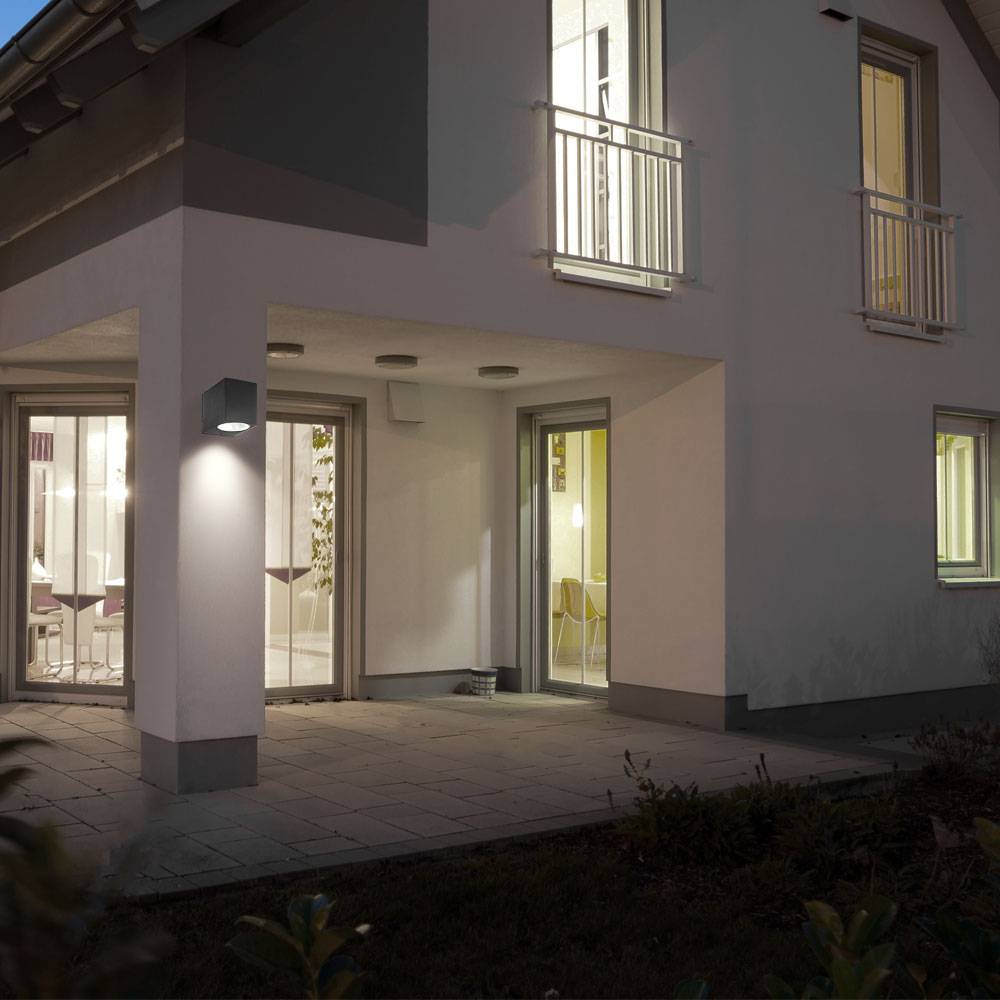 Außen Leuchte Haus Tür Down Spot Fassaden ALU Wand Lampe schwarz im Set inkl. LED Leuchtmittel