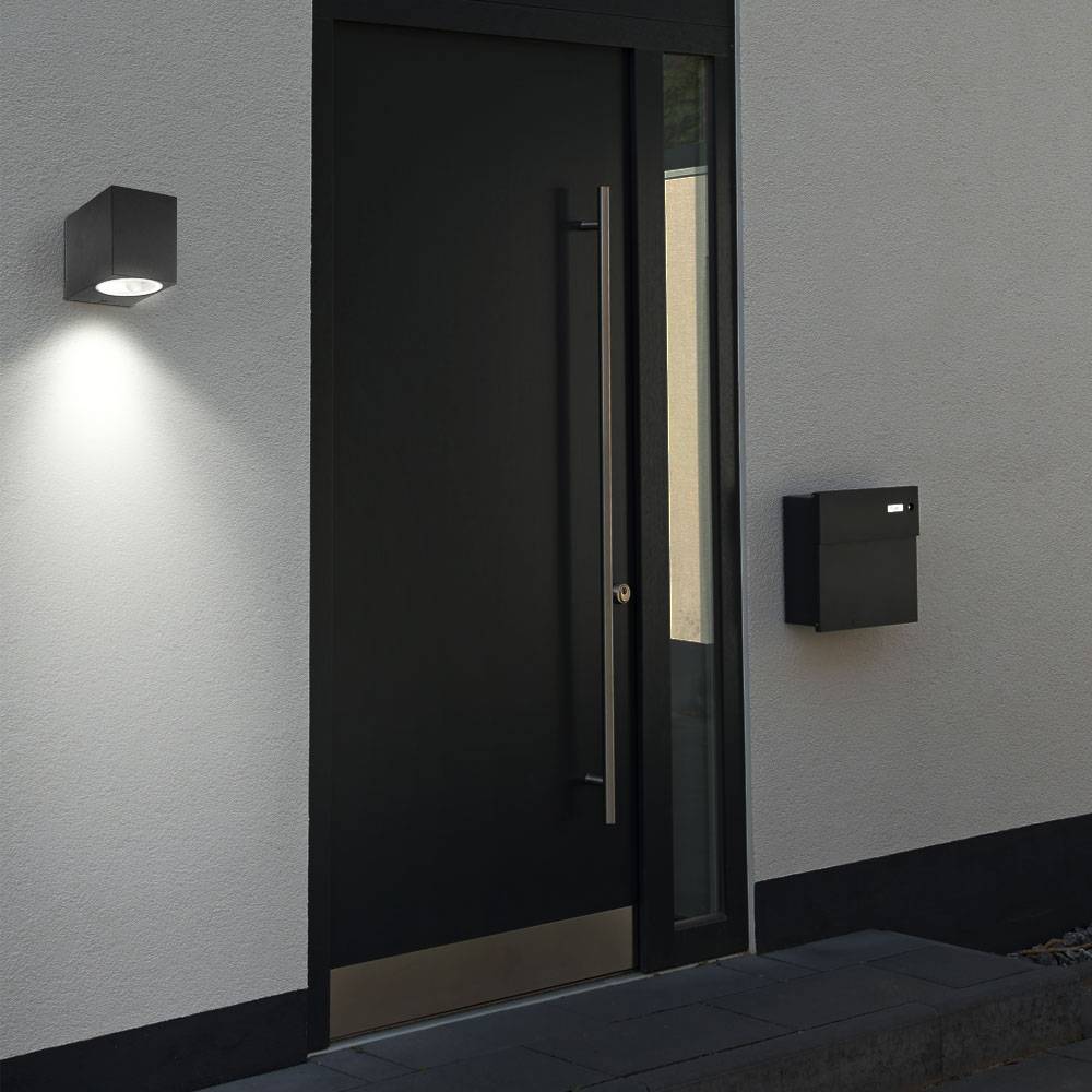 Außen Leuchte Haus Tür Down Spot Fassaden ALU Wand Lampe schwarz im Set inkl. LED Leuchtmittel
