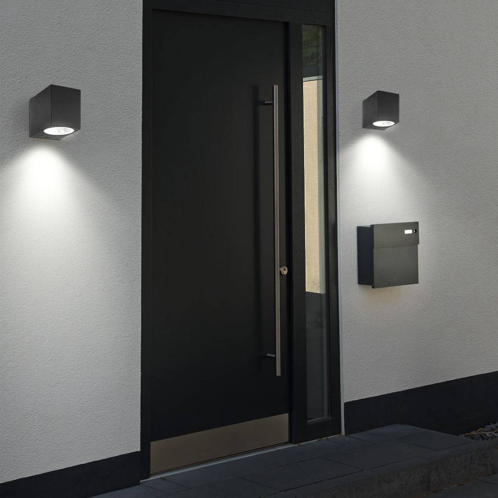 Außen Leuchte Haus Tür Down Spot Fassaden ALU Wand Lampe schwarz im Set inkl. LED Leuchtmittel