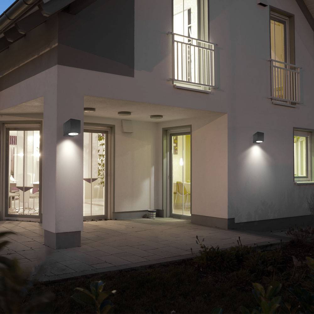 Außen Leuchte Haus Tür Down Spot Fassaden ALU Wand Lampe schwarz im Set inkl. LED Leuchtmittel