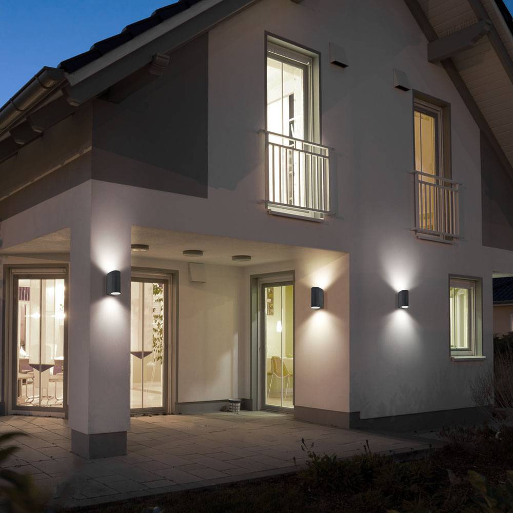 Außenleuchte Up &amp; Down schwarz Fassadenleuchte Aluminium Wandleuchte LED außen Aussenleuchten Haus, 2x 5W 2x400lm 3000K, BxH 6,5x14,5 cm, 2er Set