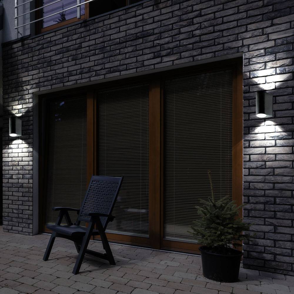 Außenleuchte Up &amp; Down schwarz Fassadenleuchte Aluminium Wandleuchte LED außen Aussenleuchten Haus, 2x 5W 2x400lm 3000K, BxH 6,5x14,5 cm, 2er Set