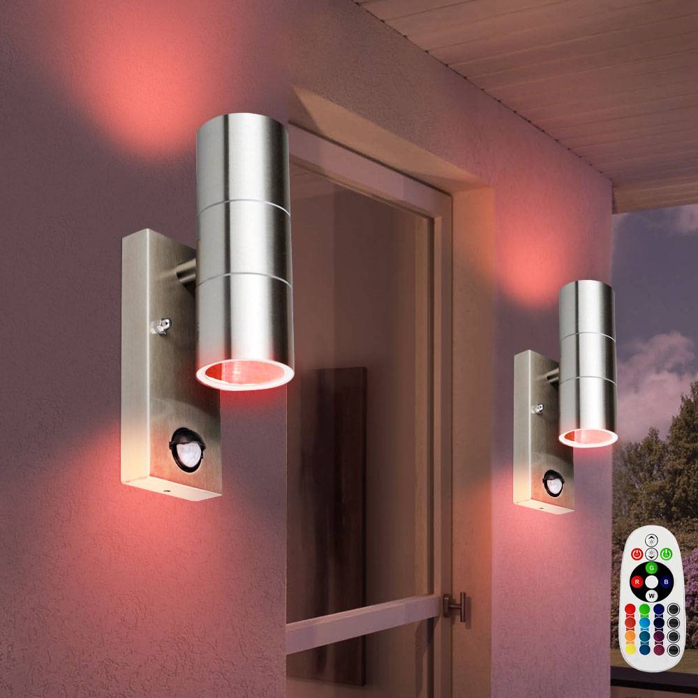 Wand Lampe Fernbedienung Außen Sensor UP DOWN Strahler dimmbar im Set inkl. RGB LED Leuchtmittel
