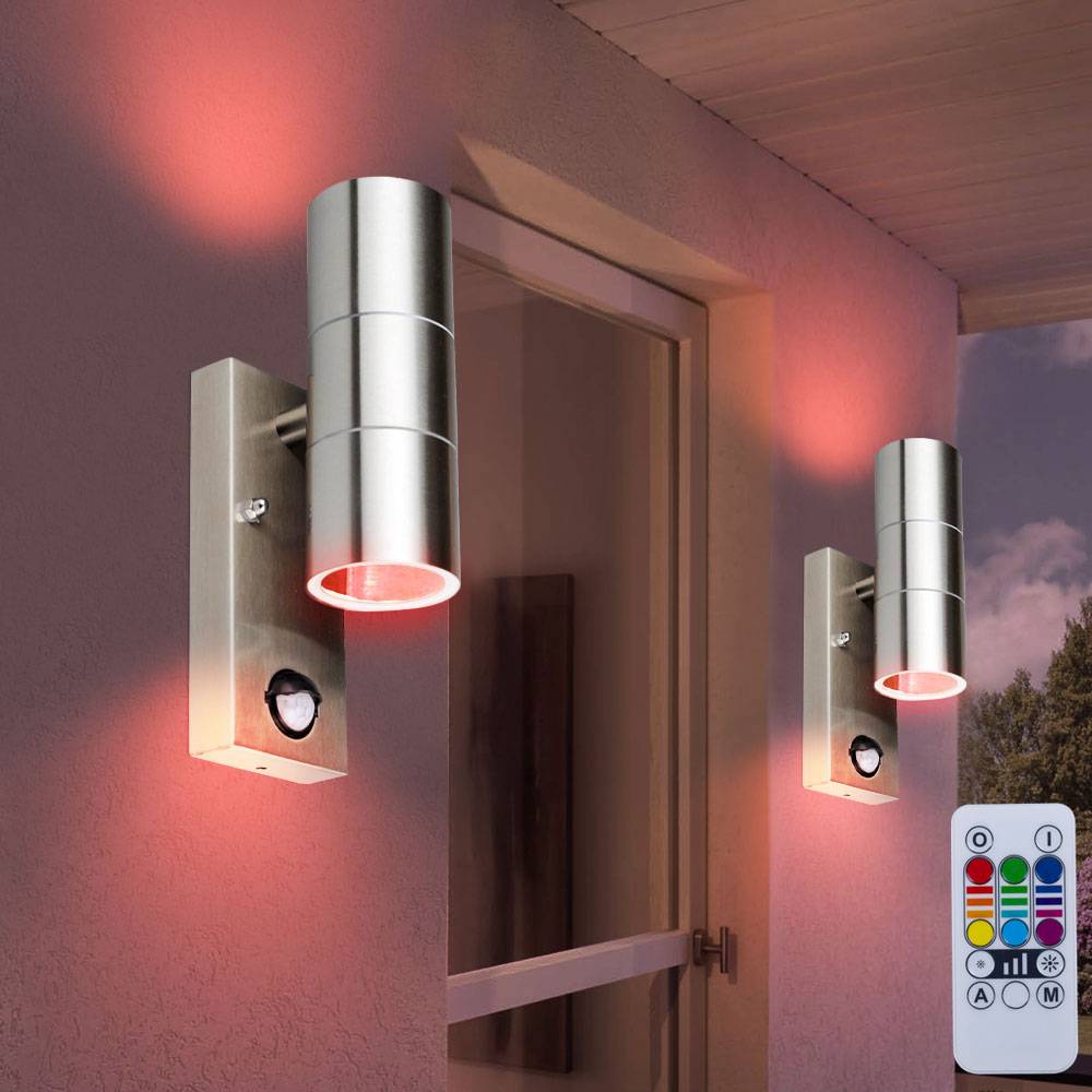 2er Set RGB LED Außen Leuchten Up Down Wand Strahler dimmbar Fernbedienung Fassaden Spots Edelstahl