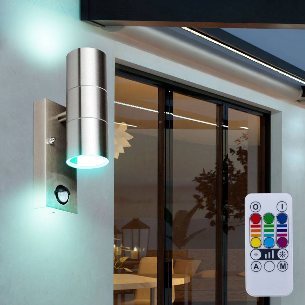 2er Set RGB LED Außen Leuchten Up Down Wand Strahler dimmbar Fernbedienung Fassaden Spots Edelstahl
