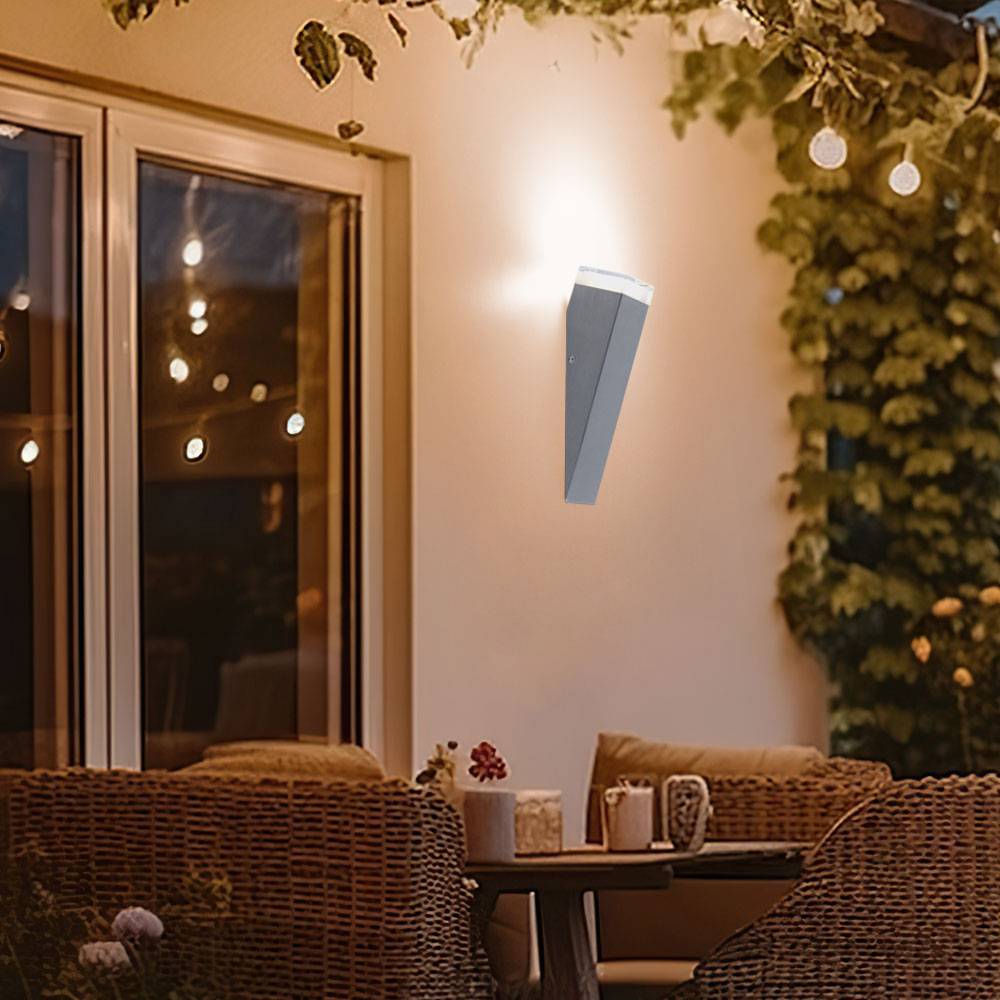 Außenwandlampe Wandleuchte Wandlampe, Fackel Eingangsbereich Terrasse, IP44, Edelstahl silber, HxBxT 30,5x7,5x8,5cm, 3er set