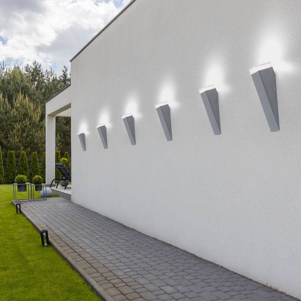 Außenwandlampe Wandleuchte Wandlampe, Fackel Eingangsbereich Terrasse, IP44, Edelstahl silber, HxBxT 30,5x7,5x8,5cm, 6er Set