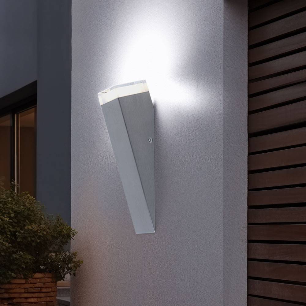 Außenwandlampe Wandleuchte Wandlampe, Fackel Eingangsbereich Terrasse, IP44, Edelstahl silber, HxBxT 30,5x7,5x8,5cm, 6er Set