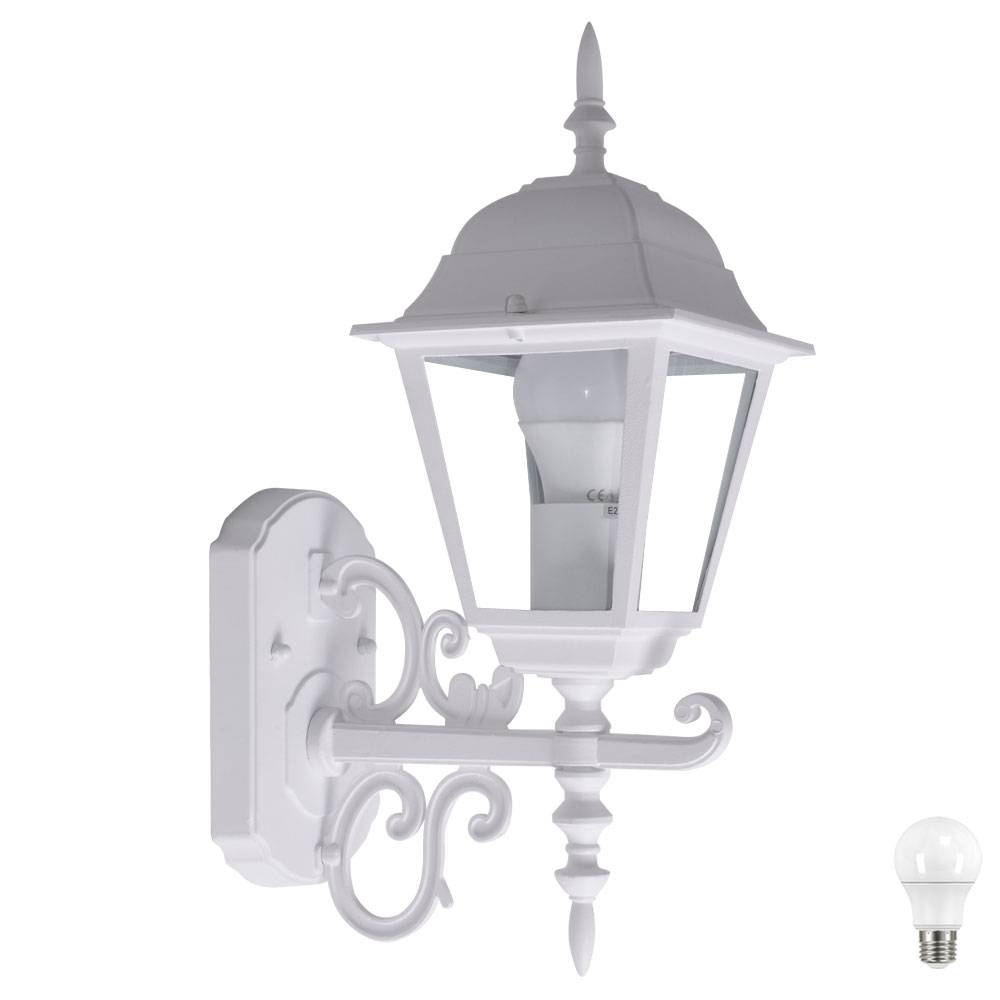 Außen Laterne Antik Stil Veranda Wand Lampe Garten ALU Leuchte weiß im Set inkl. LED Leuchtmittel