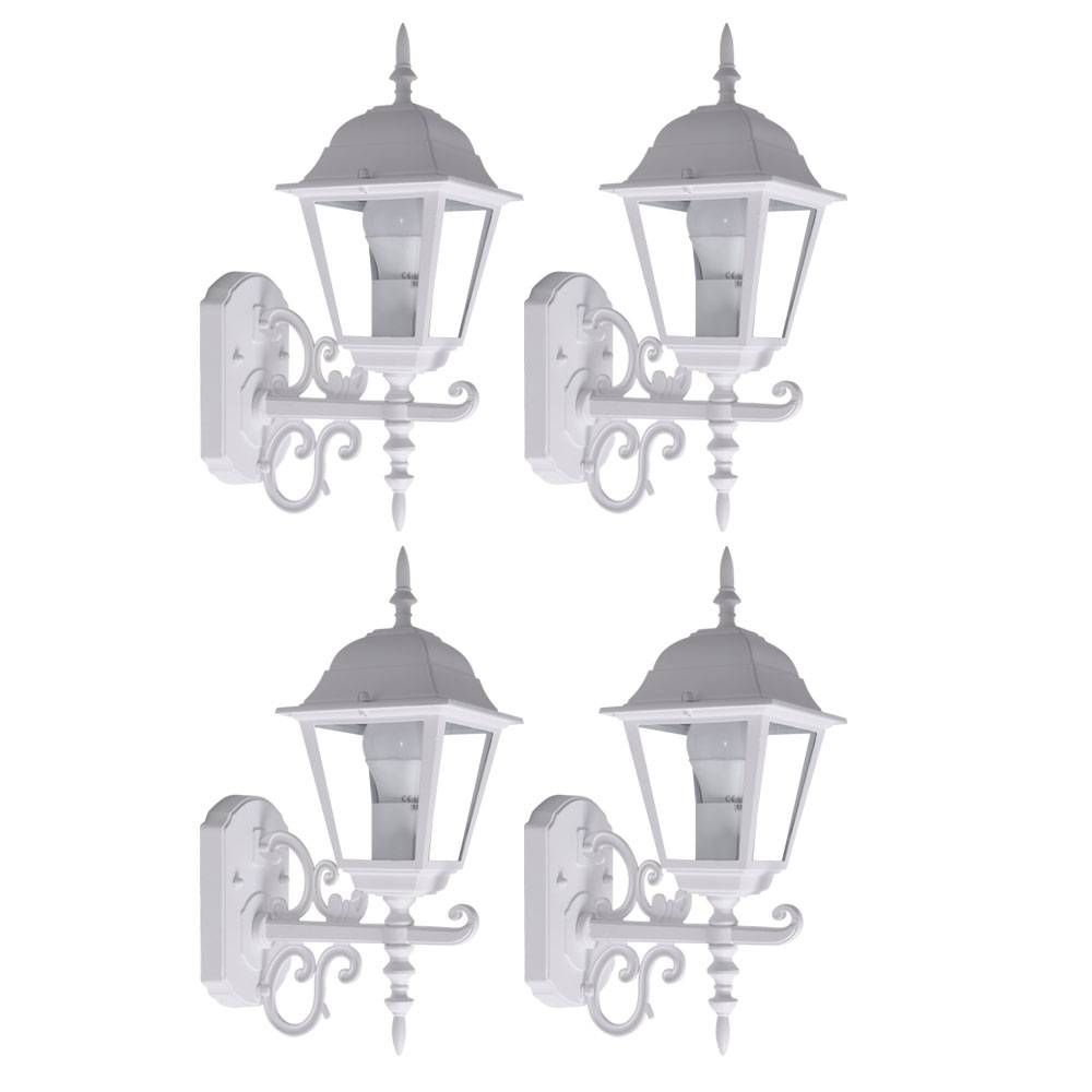 4er Set Laternen Haus Wand Beleuchtungen weiß Glas Antik Stil Garten Strahler Alu schwarz Leuchten