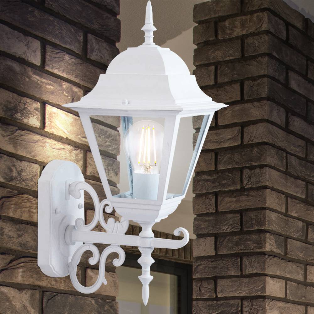 4er Set Laternen Haus Wand Beleuchtungen weiß Glas Antik Stil Garten Strahler Alu schwarz Leuchten