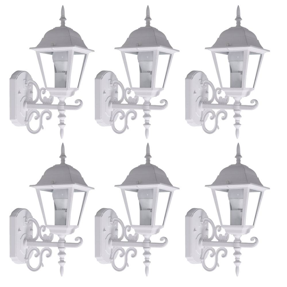 6er Set Laternen Haus Wand Beleuchtungen weiß Glas Antik Stil Garten Strahler Alu schwarz Leuchten