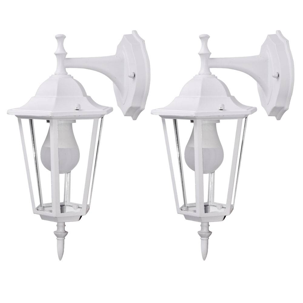 Wandleuchte Wandlampe Außenlampe Gartenleuchte Laterne, 1x E27 IP44, Alu Glas weiß 2er Set