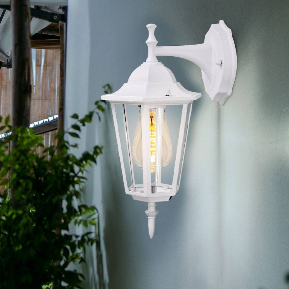 Wandleuchte Wandlampe Außenlampe Gartenleuchte Laterne, 1x E27 IP44, Alu Glas weiß 2er Set