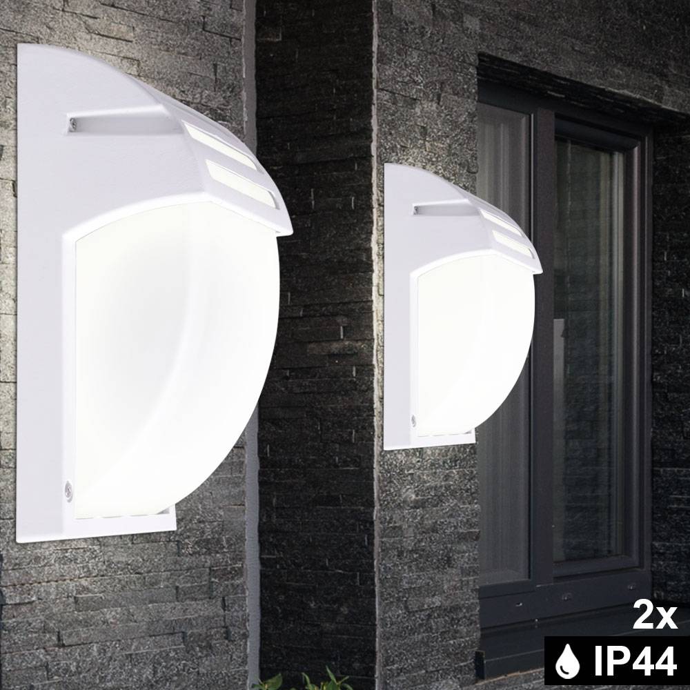 2x Außen Wand Leuchten ALU Glas Fassaden Grundstück Garten Lampen weiß IP44