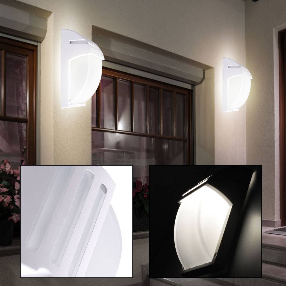 Design Außen Bereich Wand Lampe ALU Glas Terrassen Balkon Leuchte weiß im Set inkl. LED Leuchtmittel