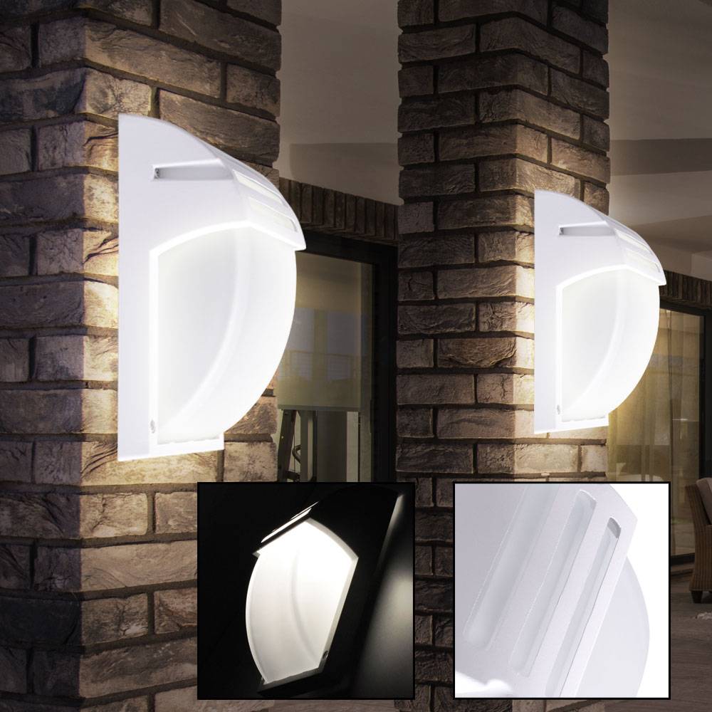 Design Außen Bereich Wand Lampe ALU Glas Terrassen Balkon Leuchte weiß im Set inkl. LED Leuchtmittel