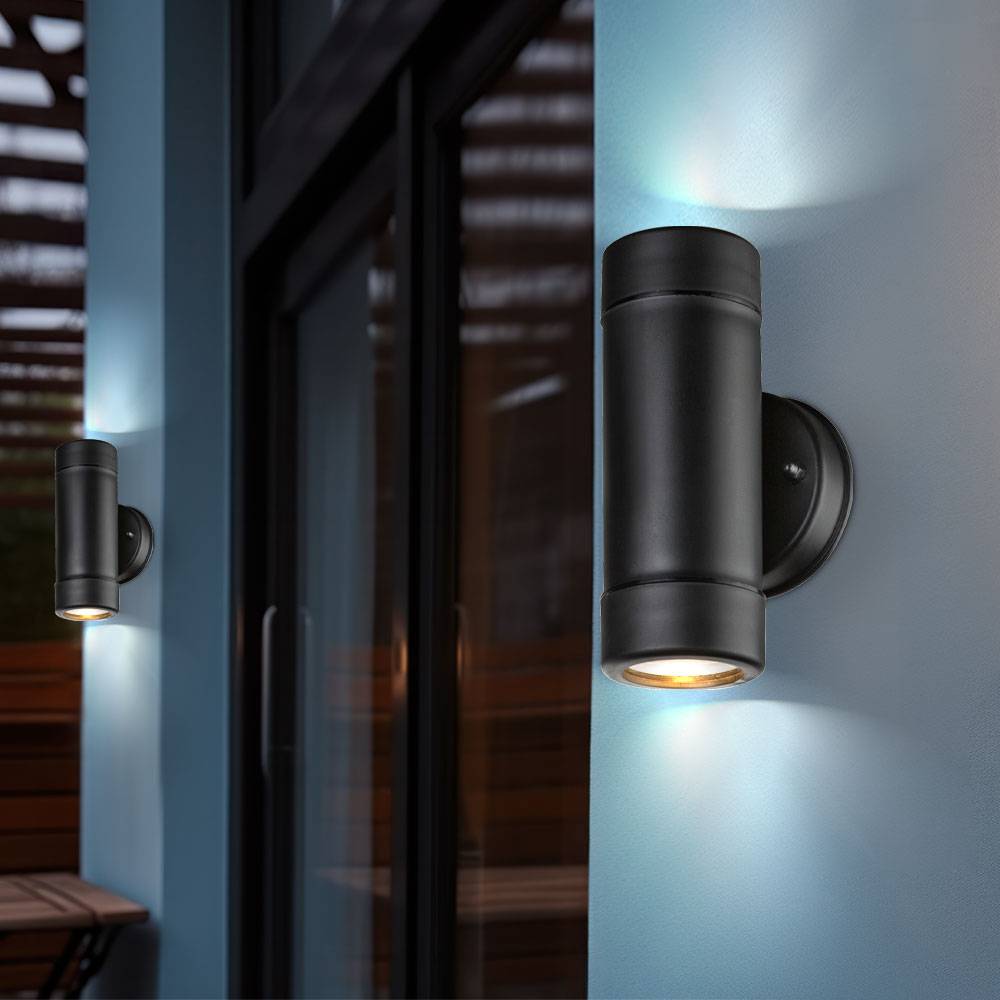 2er Set UP Down LED Außen Wand Lampen Fassaden Garten Terassen Beleuchtung Leuchten IP 44 Schwarz